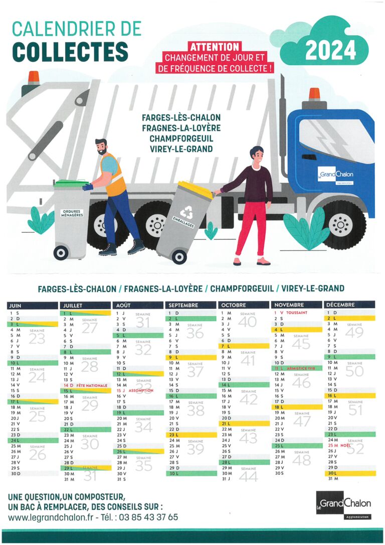 Calendrier des collectes de Juin à Décembre 2024