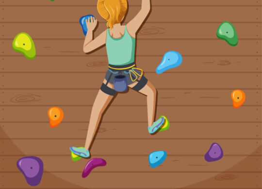 People doing indoor rock climbing at the gym illustration